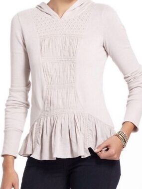 Eloise Women’s Cream Hooded Peplum Top with Lace Trim